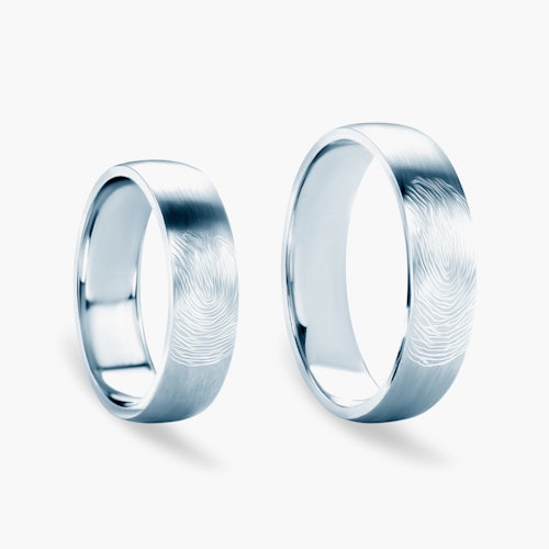 Obrączki ślubne z odciskiem palca: białe złoto, półokrągłe 5 mm